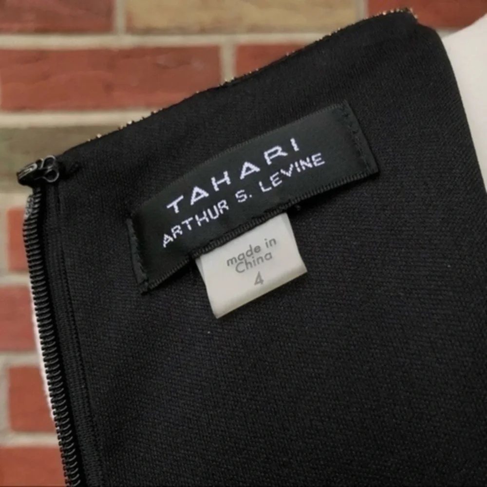 Tahari ASL Asymmetrical Black Gold Metallic Overlay Sleeveless Dress 👗 - Picture 10 of 11